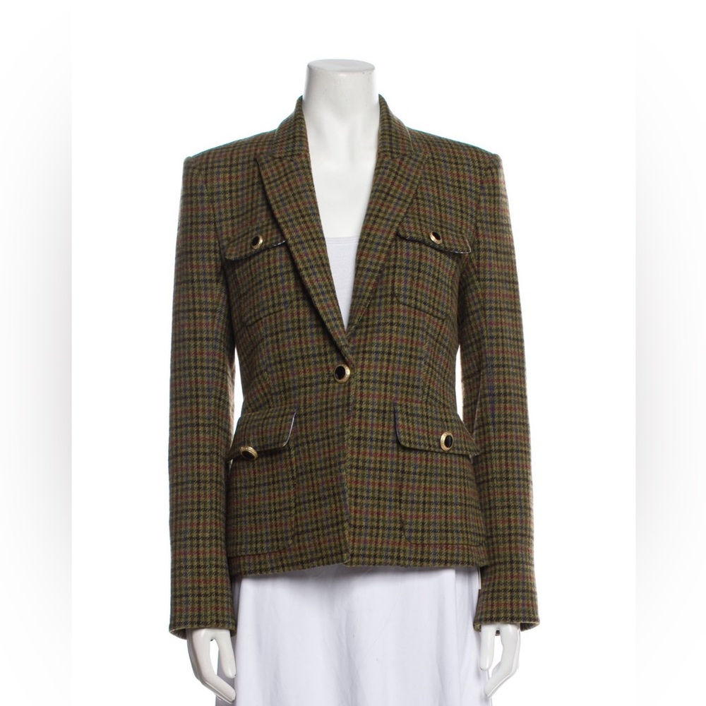 Veronica Beard Hamlin Plaid Wool Dickey Jacket Olive Green Size 8 $695